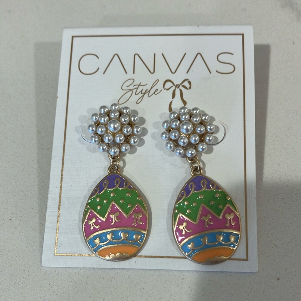 Canvas Easter egg earrings pearl